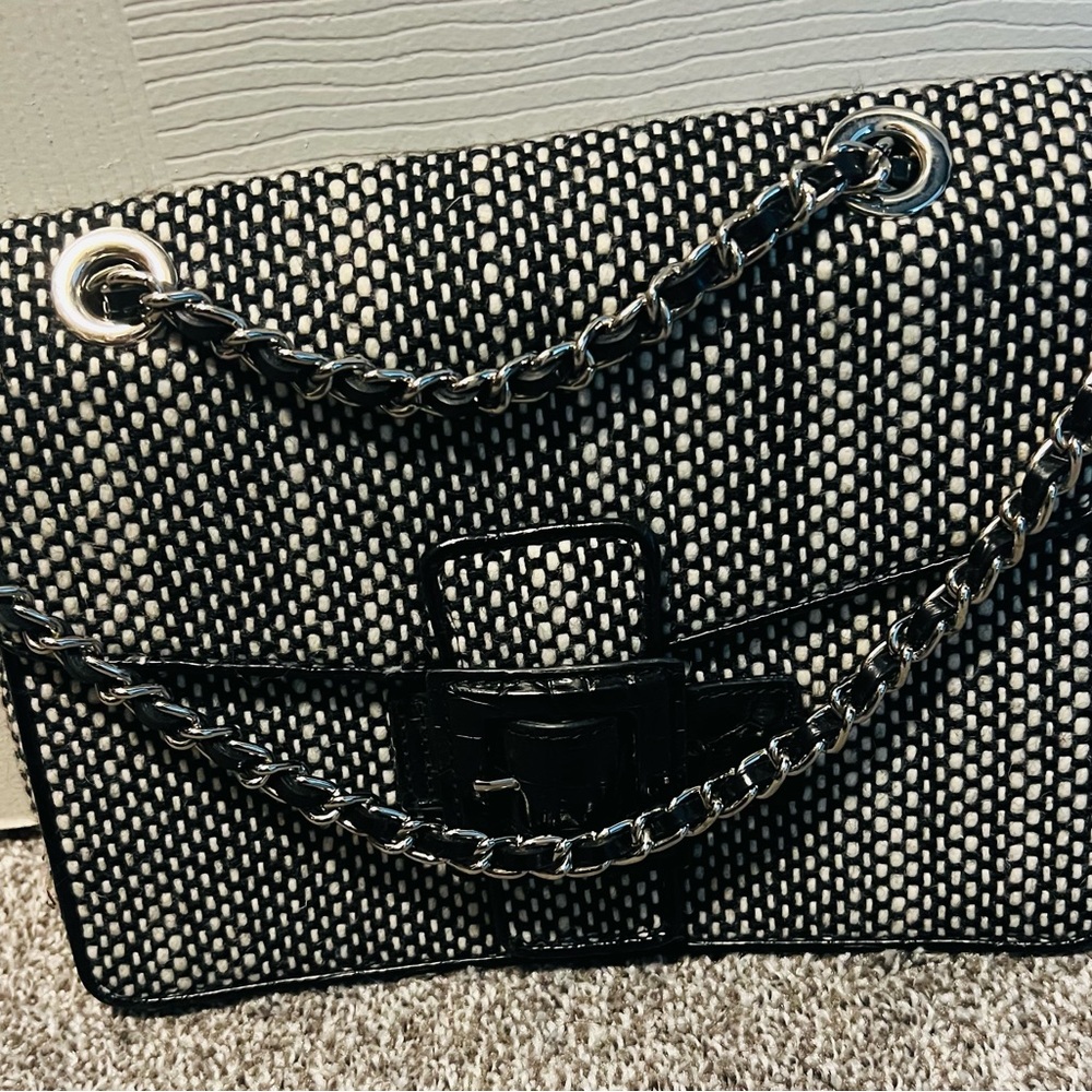 The Limited black and white herringbone shoulder bag with chain strap